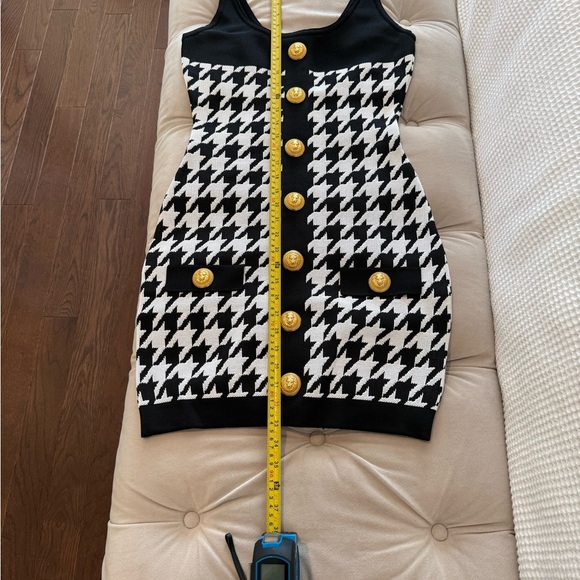 Balmain Black and White Houndstooth Mini Dress with Gold Buttons - Picture 8 of 8